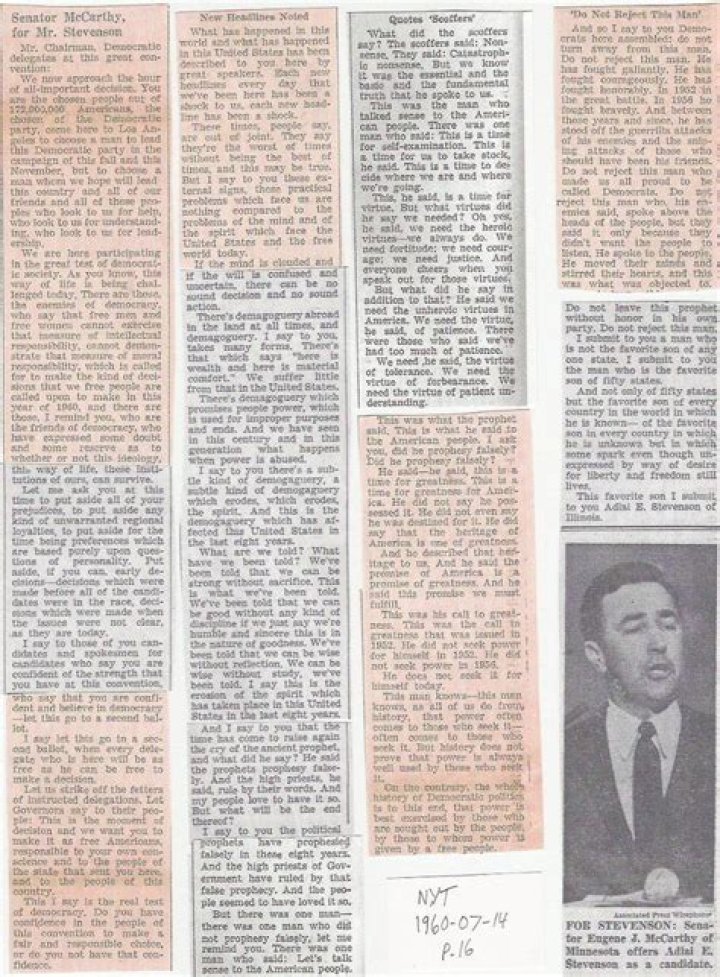 Speeches by others: McCarthy, Eugene: Nominating Stevenson